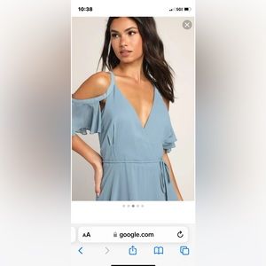 Lulus Easy listening Slate blue cold shoulder wrap maxi dress